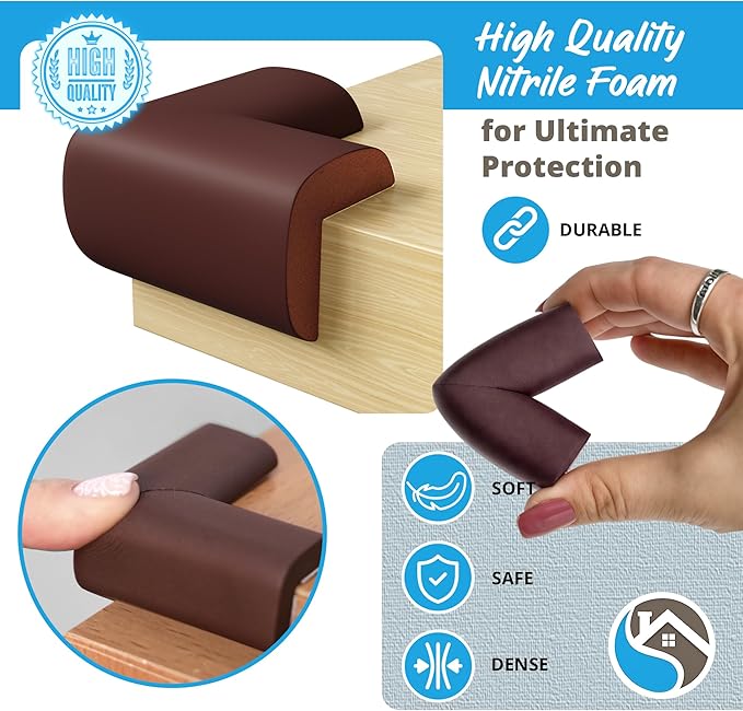 8-Pack Corner Protectors Baby Proof, Furniture Corner and Edge Safety Bumpers, Soft Rubber Foam Cushion Covers, 3M Taped Corner Guards, Baby Child Proofing Pads, Table Corner Protectors, Brown