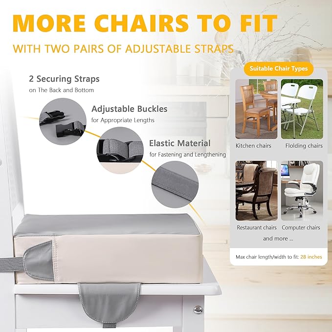 Booster Seat for Kitchen Chair with Adjustable Straps, Toddler Booster Seats for Dining Table Portable for Travel Camping Eating, Booster Cushion for Table for Baby Child Infant Kid Boy Girl