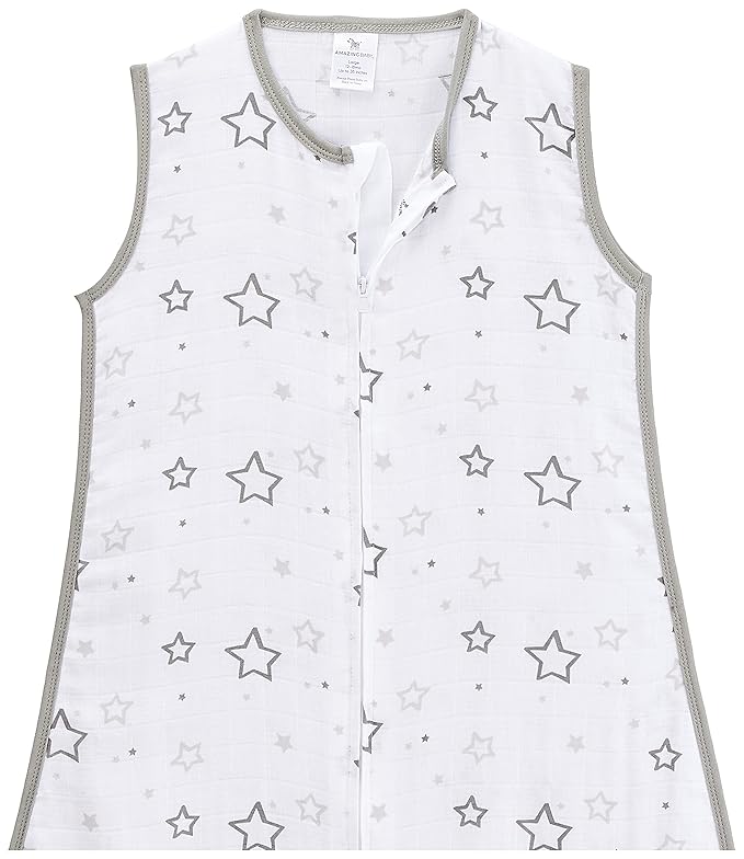 Amazing Baby Cotton Muslin Sleeping Sack, For Baby Boy or Girl, Wearable Blanket with 2-way Zipper, Stars, Sterling, Large (12-18 Month)