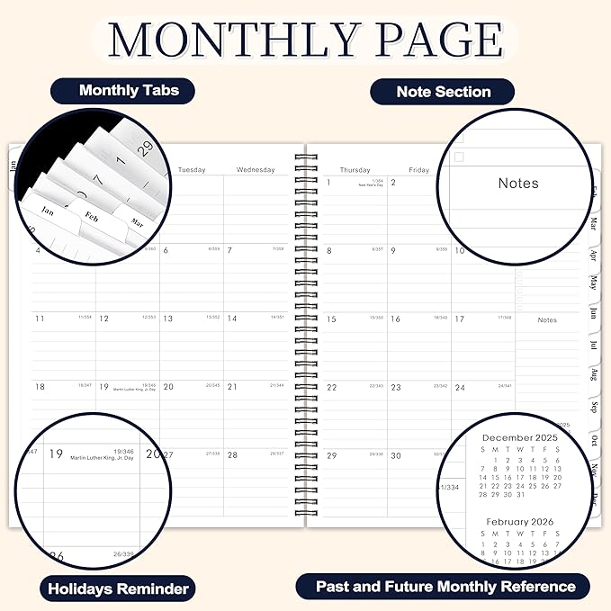 2026 Planner - 9” × 11”, 2026 Weekly and Monthly Planner, from JAN. 2026 to DEC. 2026, Inner Pocket, Premium Paper, Twin-wire Binding, Make Your Life Productive - Black