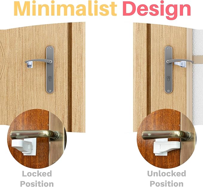 Inaya Child Proof Door Lever Lock - Door Handle Lock - 3M Adhesive - Minimalist Design - No Drilling Child Safety Door Handle Locks (3 Pack)