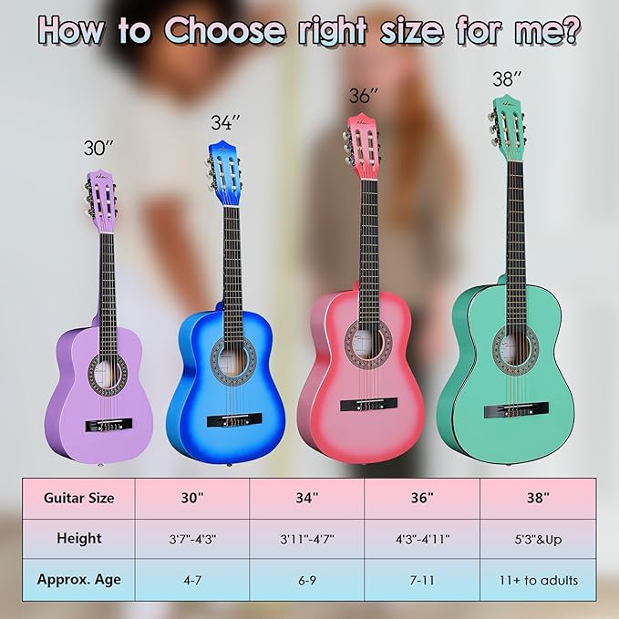 ADM Beginner Acoustic Classical Guitar 30 Inch Nylon Strings Wooden Guitar Bundle Kit for Kid Boy Girl Student Youth Guitarra Online Lessons with Gig Bag, Strap, Tuner, Extra Strings, Picks,Blue