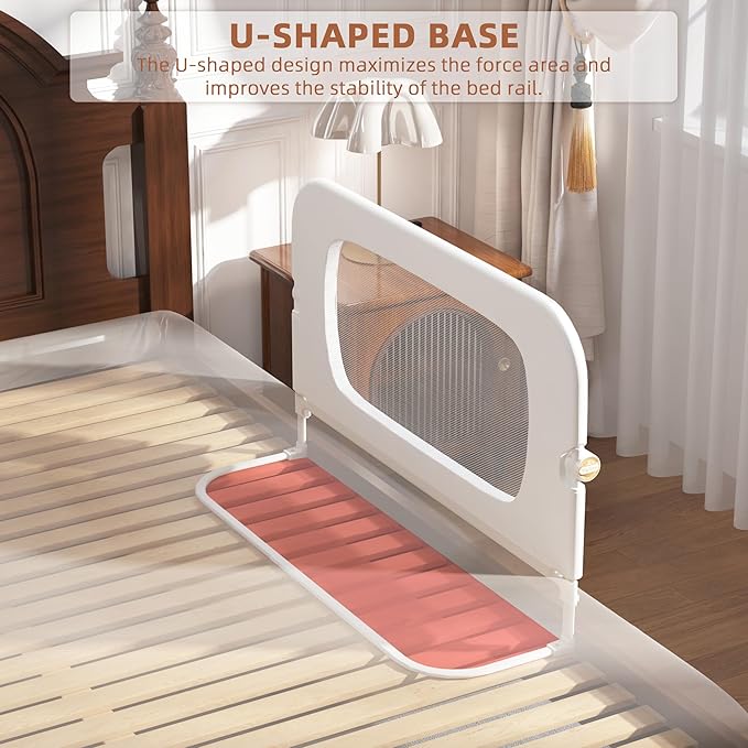 Bed Rail for Toddlers, Baby Bed Rail Guard for Kids, Toddler Bed Rails with Reinforced Anchor Fit, Height Adjustable & Foldable Bed Rail Guard for Twin, Full, Queen & King Beds (White, 32IN)