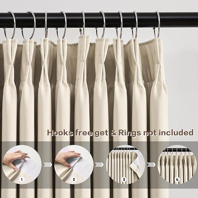 KEQIAOSUOCAI 100 Inch Wide Curtains Drapes 95 Inches Long, Pinch Pleated Room Divider Thermal Curtains 100 x 95, Sound Reducing Privacy Heavy Curtains 2 Panels Set, Cream Beige