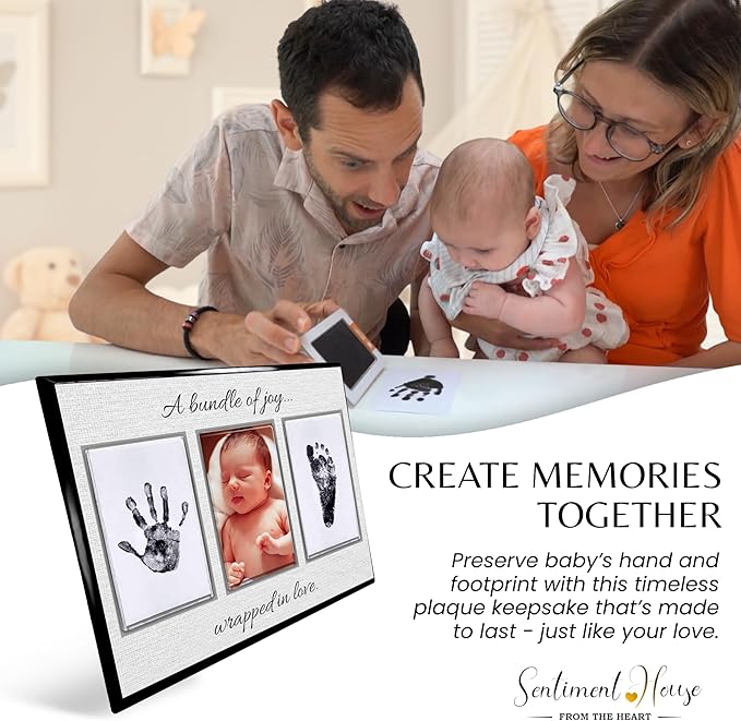 Inkless Hand and Footprint Kit, Baby Keepsake Plaque & Baby Shower Gifts - Ideal as Mom To Be Gift, Nursery Picture Frames, Clean Touch Hand and Footprint Kit (Style 2 - Design 4)