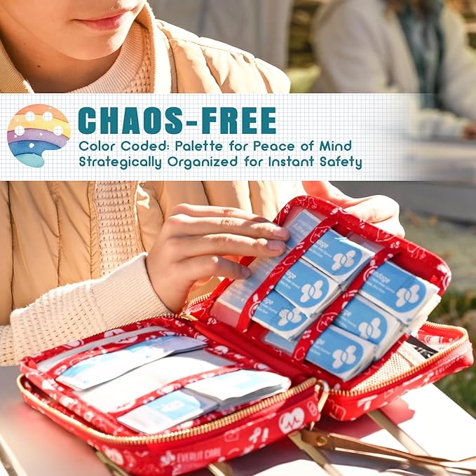 EVERLIT Care Rescue Pack | Family-Friendly First Aid Kit for Kids with 200 Pcs Medical Supplies | Travel-Friendly Compact Storage Bag for Home, Car, Travel, Camping, Adventure (Splatter)