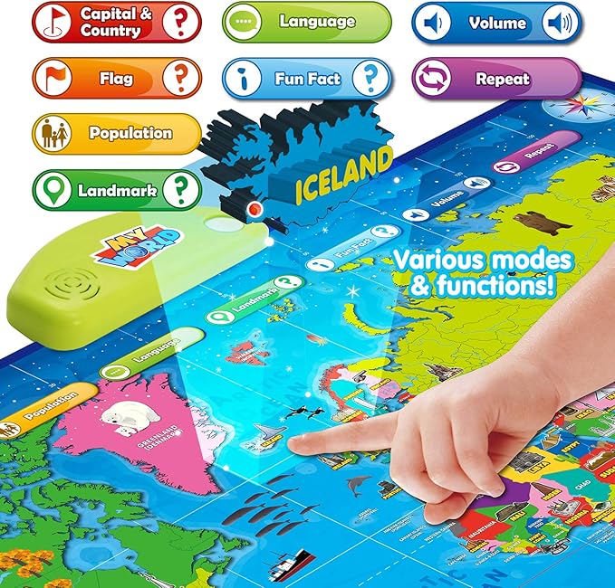BEST LEARNING i-Poster My World Interactive Map - Educational Talking Toy for Kids of Ages 5 to 12 Years Old
