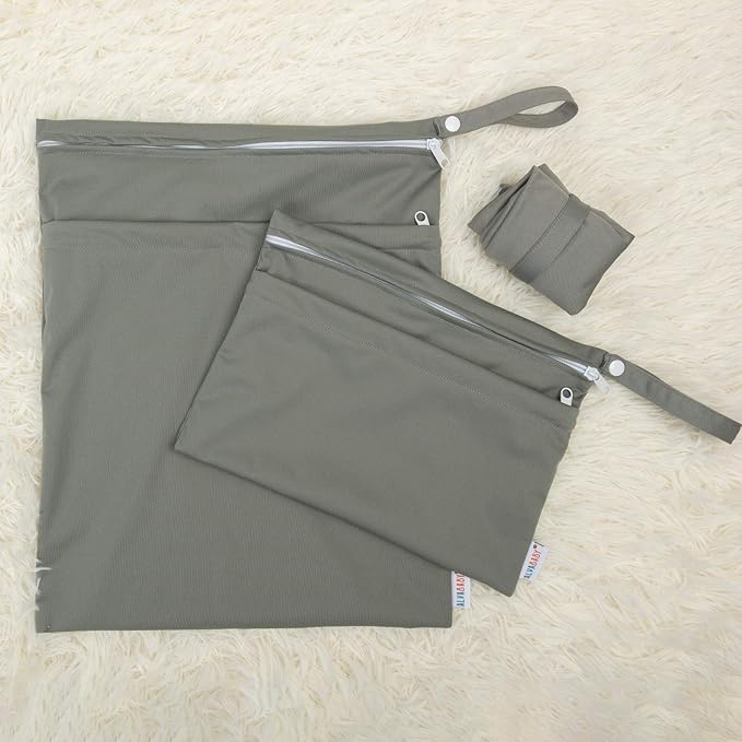 ALVABABY 3pcs Baby Cloth Diaper Wet/Dry Bags|Waterproof Reusable with Two Pockets|Travel, Beach, Pool, Daycare, Soiled Baby Items,Yoga，Gym Bag for Swimsuits or Wet Clothes 3L-B29