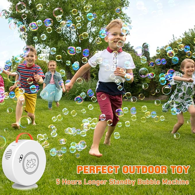 Bubble Machine Automatic Bubble Blower for Kids Toddlers Rechargeable Battery Portable Bubble Maker Electric Bubble Machine Auto Rotating 90°/360° Outdoor Toy for Birthday Party Wedding