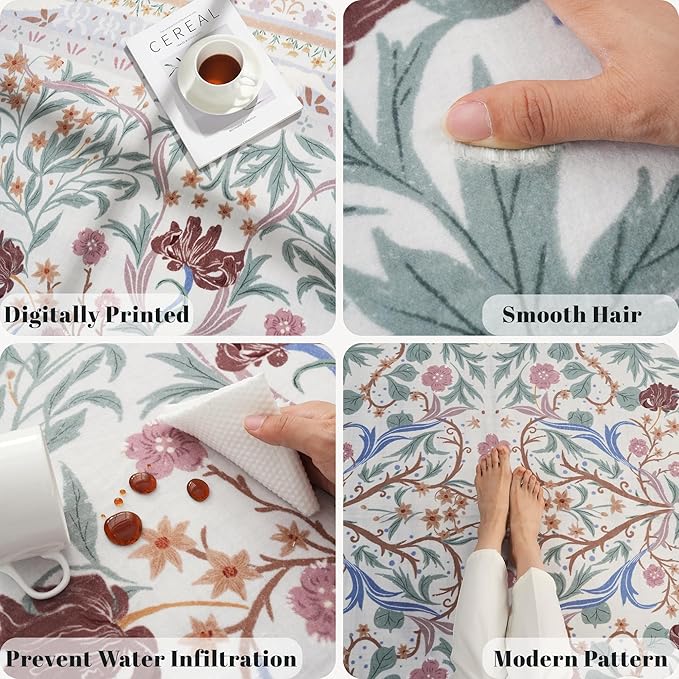 Area Rugs 8x10 for Living Room Clearance Washable Vintage Floral Botanical Rug Non Slip Low Pile Large Rug for Bedroom, Farmhouse, Dining Room, Kids Playroom, Beige