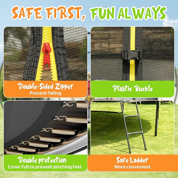 Gigu 10FT 12FT 14FT Recreational Trampolines with Enclosure Net and Ladder and Anti-Rust Coating, ASTM Approved Trampoline Outdoor for Kids and Adults Outdoor Yard Trampolines