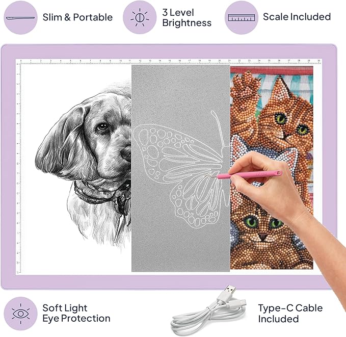 iVyne Corded Light Pad for Weeding Vinyl - A4 Light Box for Drawing - Light Board for Tracing - Light Box for Diamond Painting, Weeding Vinyl, Sketching, Tracing (Purple)