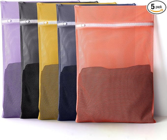 5Pcs Sturdy Mesh Laundry Bags for Delicates, Lingerie, Bras, Travel and Organzie - 5 Color(14x20 Inch)