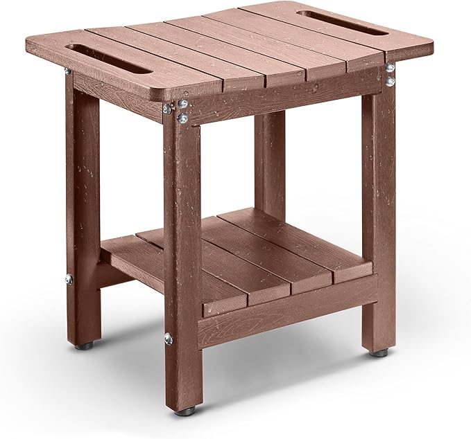 HDPE Shower Bench Seat Capacity 300LB, Waterproof Bathroom Stool with Side Carry Holes, Compact 16.8" L Design, Non-Slip Shower Seat for Elderly, Shaving Legs & Spa - Indoor/Outdoor Use(Brown)