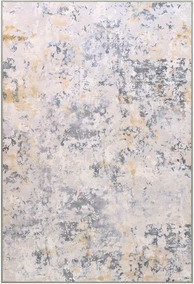 Area Rug 4x6 Washable Grey Rug for Bedroom, Abstract Modern Living Room Rugs Non Slip Low Pile, Carpet for Kitchen, Nursery, Kids Room, Office