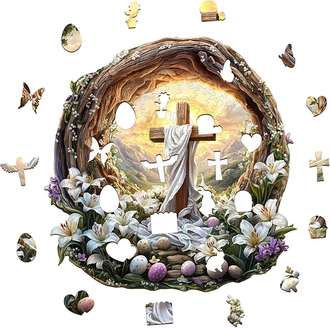 KAAYEE Wooden Puzzles for Adults, 3D Vision Effect Holy Light Cross Wooden Jigsaw Puzzle Unique Shape Wood Puzzle Adult, 3D Effect Flat Puzzle Birthday Family Game (S-8.5 * 8.4 in-100pcs)
