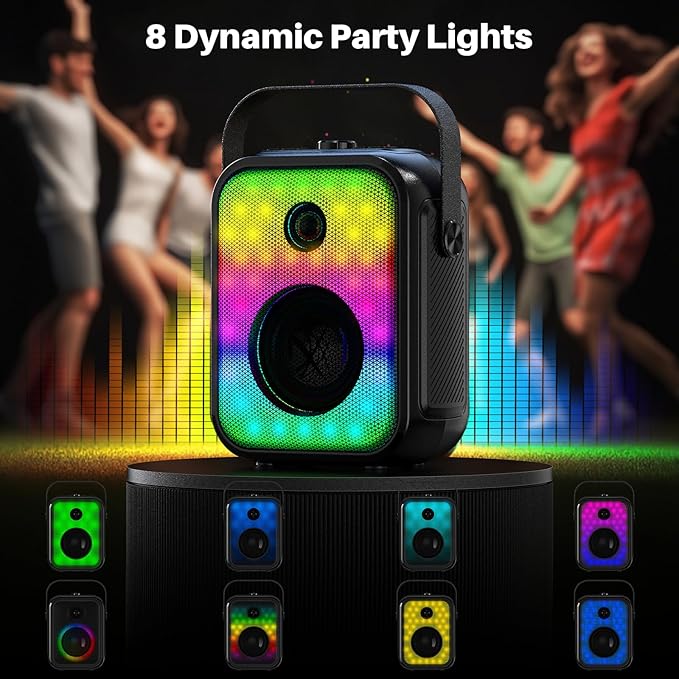 Karaoke Machine, Portable Bluetooth Speaker with 2 Wireless Karaoke Microphones, Karaoke Machine for Adults Kids with Subwoofer, LED Light Support TWS/FM/USB/AUX for Home Party Outdoor