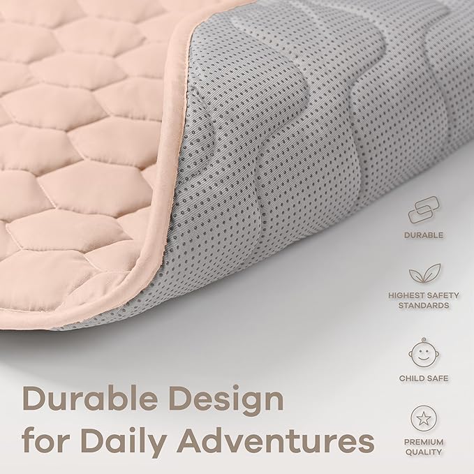Comfy Cubs Rectangle Kids Play Mat - Large 60 x 96 inches Soft Quilted Baby Floor Mat with Non-Slip Bottom - Plush Design for Toddlers' Playtime and Relaxation - Comfortable and Durable - Blush
