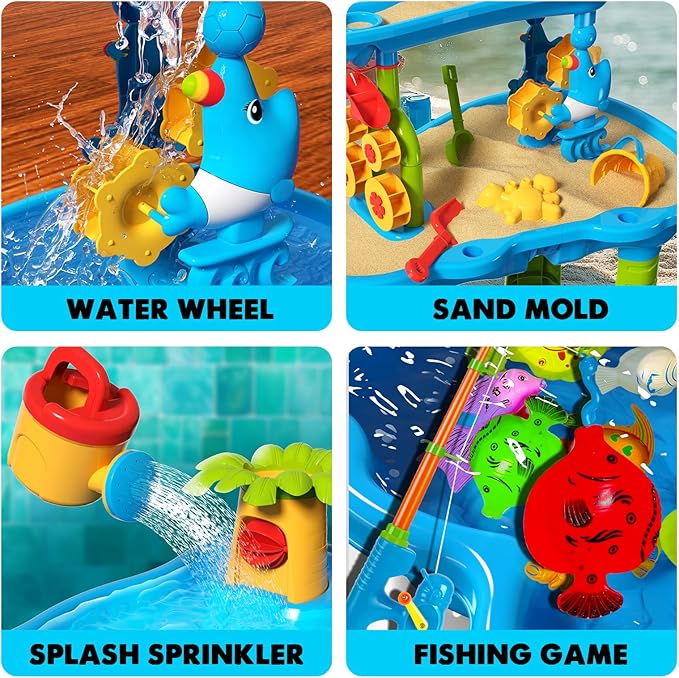 CozyBomB™ Water Table for Toddlers 3-5 | Outdoor Toys Water Play Table, Magnetic Fishing Toy Game, Summer Splash Pond Showers Sand Activity, Sensory Party Birthday Gift Kids Ages 4-8 9-12 (3-Tiers)