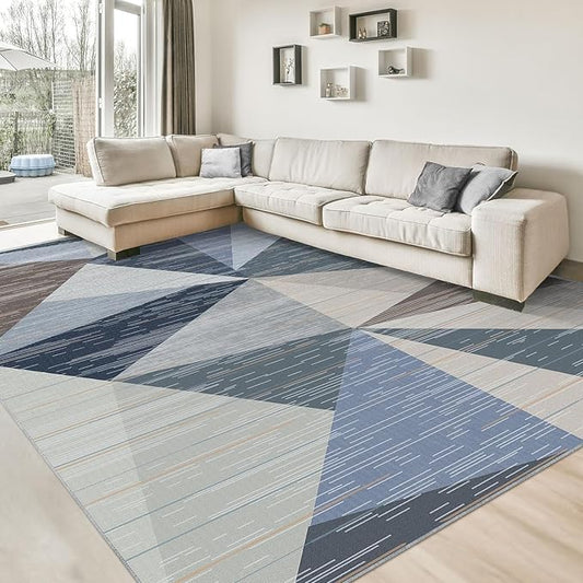 HOMFINE Washable Modern Area Rug - Geometric Style 5x7 Rugs for Living Room, Bedroom, Machine Washable Rug Soft Non Slip Non Shedding Area Rug - Blue, 5'x7'