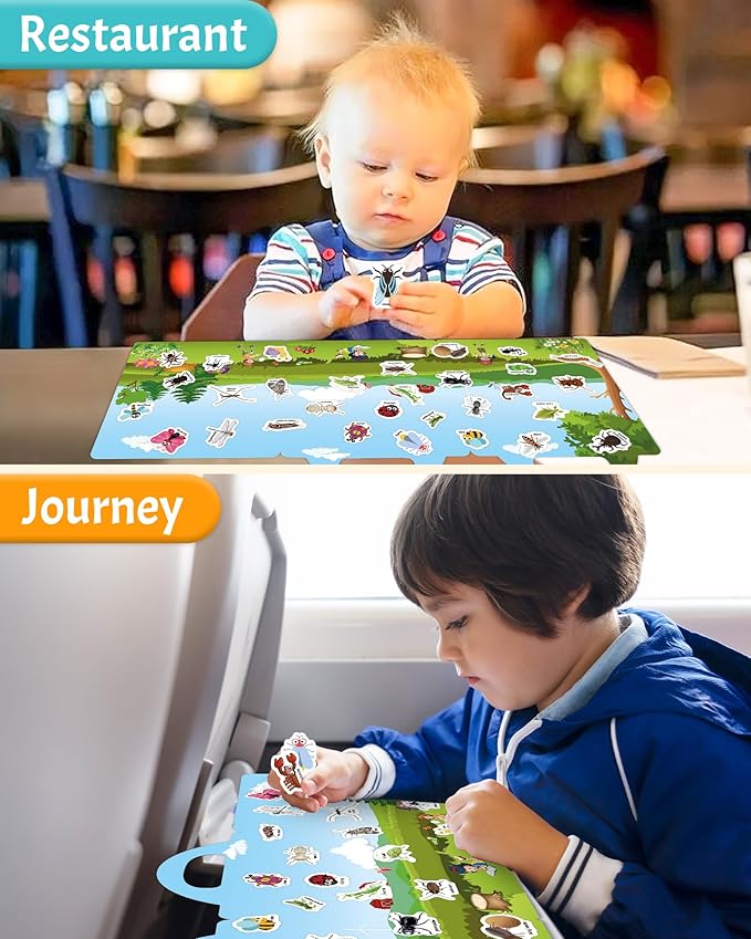 Benresive Reusable Sticker Book for Toddlers 2-4 Years, Fun Travel Stickers for Kids, Waterproof Sticker Books for Toddlers 1-3, Crafts Activities for Todddlers 1-3 2-4 3-5 - Insect