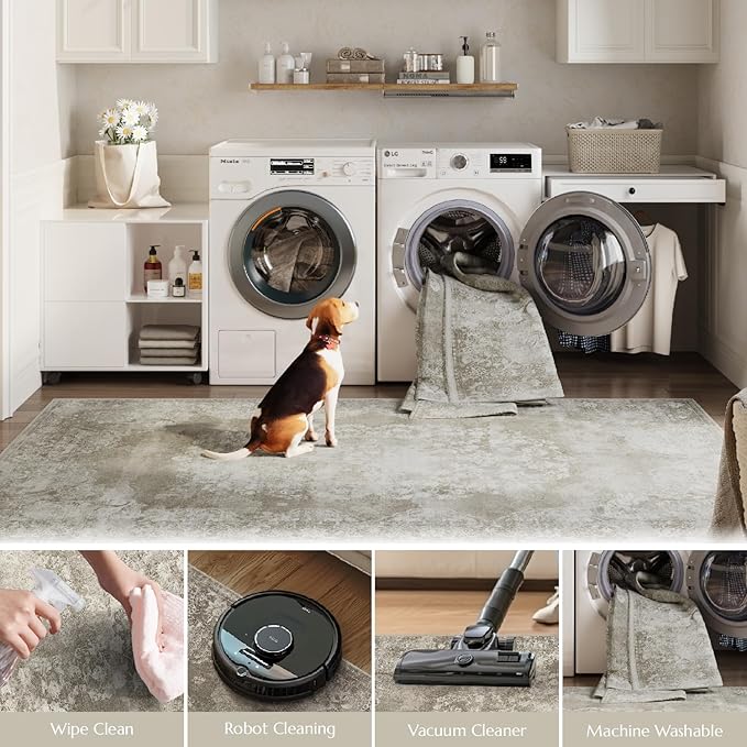 jinchan Vintage Floral Runner Rug 2x6 - Machine Washable Distressed Design Non-Slip Low-Pile Soft Thin Carpet for Hallway Kitchen Farmhouse Bedroom Entryway Laundry Room (2x6ft,Brown)