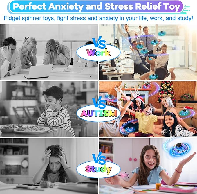 Hand Operated Mini Drone for Kids - LED UFO Flying Orb Ball, Rechargeable Mini Fidget Spinner Toy for Indoor Outdoor,Christmas Birthday Party Gifts for Girls Boys(Red)