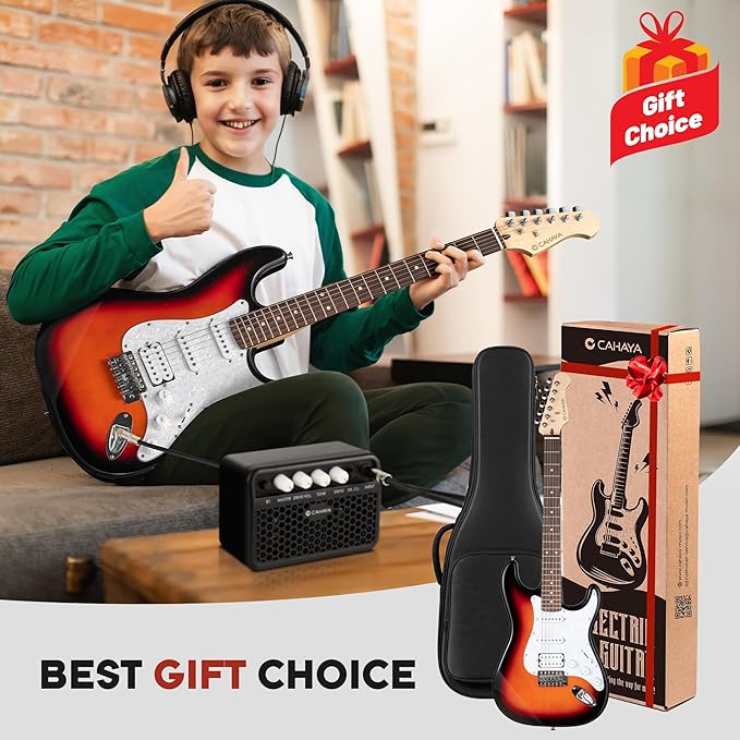 CAHAYA Electric Guitar Kit 39in - Full Size Electric Guitar Kit for Beginner Starter Poplar Solid Body with 10W Amplifier, Gig Bag, Strap, Tuner, Cable, String, Picks