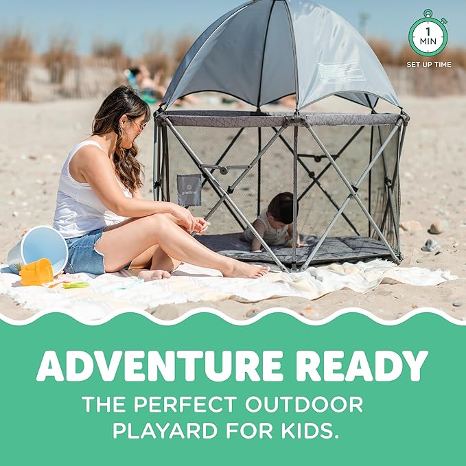 Baby Delight Go with Me Eclipse Deluxe Portable Playard | Playpen | Sun Canopy | Indoor and Outdoor | Ultra Padded Nylon Floor | Elephant Grey