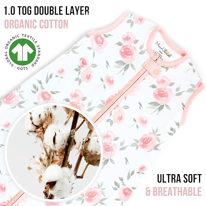 Baby Sleep Sack 1.0 TOG, Organic Cotton Baby Wearable Blanket with Two-Way Zipper, Swaddle Transition Baby Sleeping Bag, All-Season Sleep Sack for Newborn Infant Toddler Boy Girl, 2-Pack, 6-12 Month