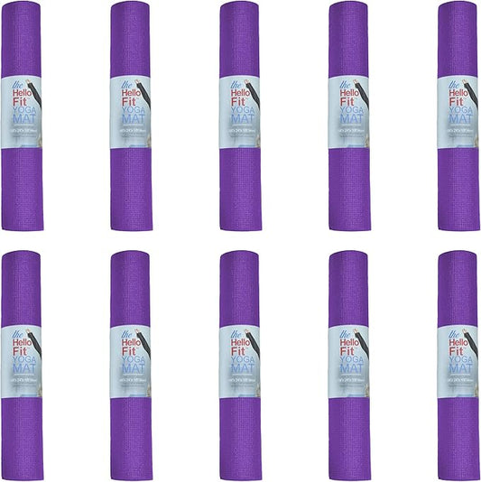 Hello Fit 10-Pack Yoga Mat, 68" x 24" Non Slip Exercise Mat, 4mm Thick Gym Mat for Fitness and Stretching, Bulk Non Toxic Yoga Mats for Schools and Studios