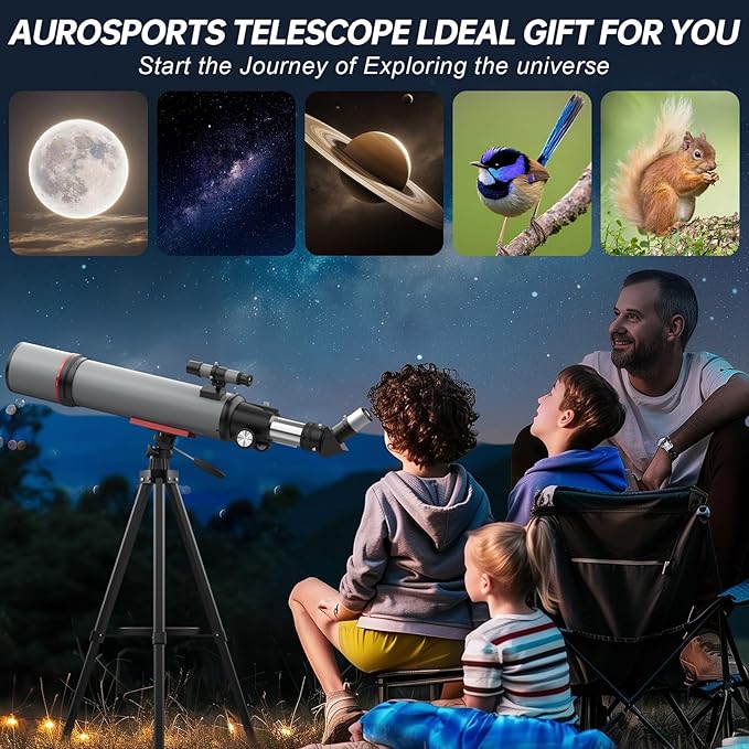Aurosports Telescope for Adults High Powered - 90mm Aperture 600mm Refractor Telescope for Kids & Beginners -Portable Travel Telescope with Phone Adapter Tripod Wireless Remote & Carry Bag