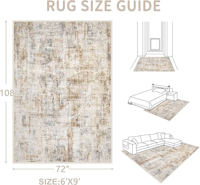 Area Rugs 6x9 Living Room: Washable Rug Modern Abstract Large Rugs Soft Non Slip Neutral Rug Stain Resistant Indoor Carpet for Bedroom Kitchen Dining Room Nursery Home Office Rugs(Blue Brown,6'x9')