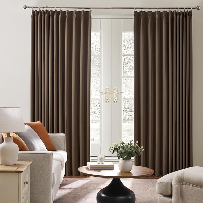 KEQIAOSUOCAI Blackout Curtains 84 Inches Long, Pinch Pleated Window Room Darkening Curtain Panels Drapery for Home, Hotel, Office, 40" W x 84" L, Set of 2, Chocolate Brown