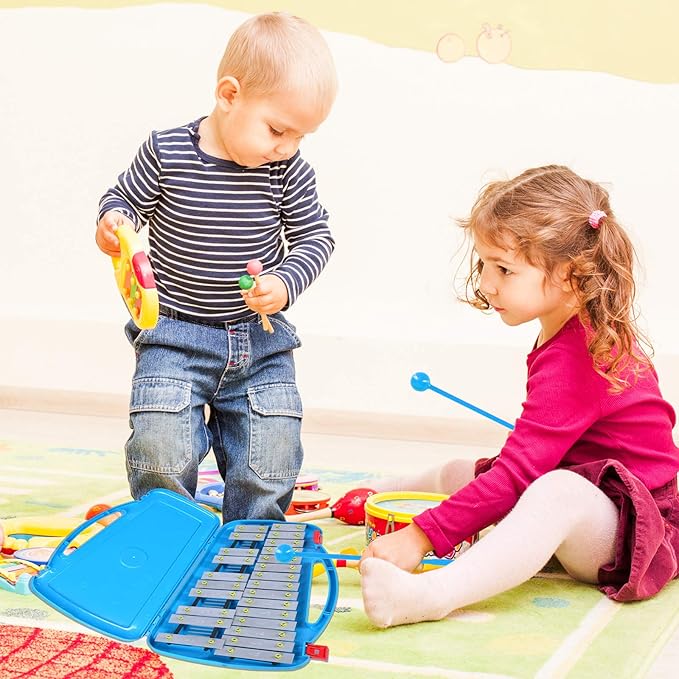 EASTROCK Professional Glockenspiel, 25 Notes Xylophone for Kids, Xylophone Instrument Music Teaching, Gifts, Perfectly Percussion Instrument Blue