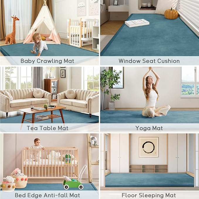 Baby Play Mat for Floor Tummy Time Nursery Rug Muscle Area Rug Playroom Rug Tatami 50 * 50" Memory Foam 1.3" Thick Crawling Mat For Babies,Toddlers, Infants, Kids,Floor Mat(Green)