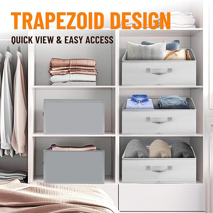 Criusia Closet Organizers Bins 8 Pack - Large Closet Shelf Organizer with Handles - Fabric Trapezoid Home Organization and Storage Baskets for Organizing Clothes Toy Blanket Towel Purse Hats