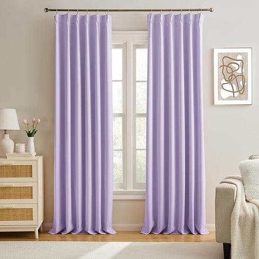 KEQIAOSUOCAI Pinch Pleated Curtains 108 Inches Long, Energy Saving Window Treatment Privacy Drapery for Living Room, Vertical Track System Elegant Hook Panels(Lavender, 2 Pieces, W40 x L108)