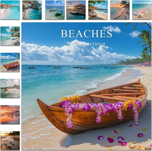 Gannyfer Calendar 2025-2026, 18 Months Beaches Wall Calendar 2025-2026, Large Wall Calendars 12" x 24" Opened, Perfect as Gifts for Friends, Family