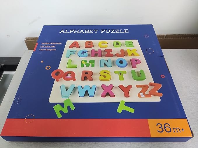 Coogam Wooden Alphabet Puzzle – ABC Letters Sorting Board Blocks Montessori Matching Game Jigsaw Educational Early Learning Toy Gift for Preschool Year Old Kids