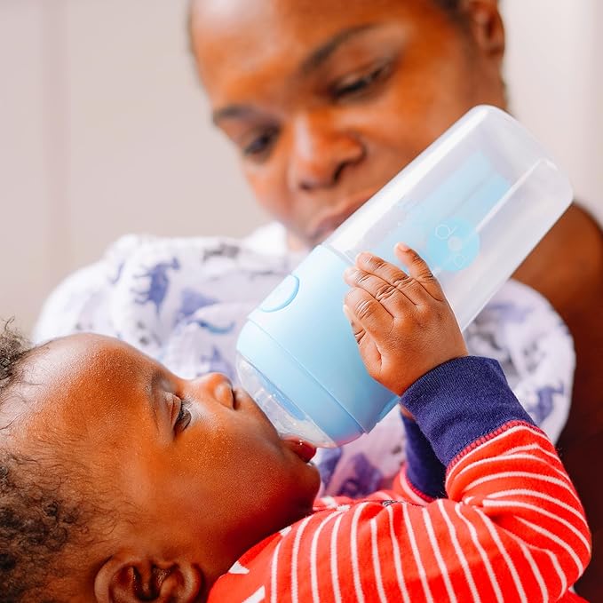 PopYum 9 oz Blue Anti-Colic Formula Making/Mixing/Dispenser Baby Bottles, 2-Pack with #2 Medium Flow Nipples, 260 ml, BPA-Free, Natural Latch