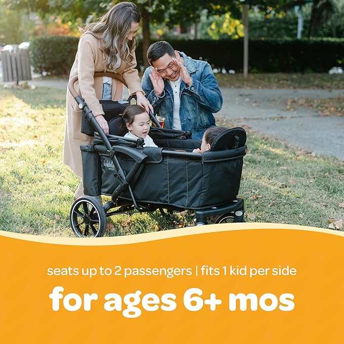 Larktale Adjustable Stroller, 2 Seater Kids Wagon, 120 Pound Capacity, Sprout V2, Black