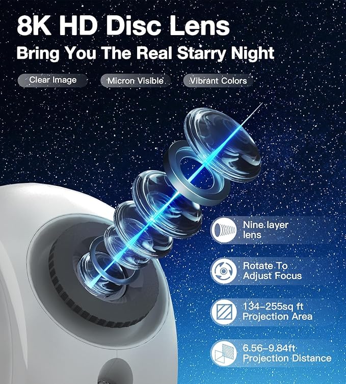 Galaxy Projector for Bedroom,4K Image Planetarium Projector Adjustable Knob,13 in 1 Kids Night Light Projector with Built-in Bluetooth Speaker & White Noise,360° Rotating with Remote Timer (White)