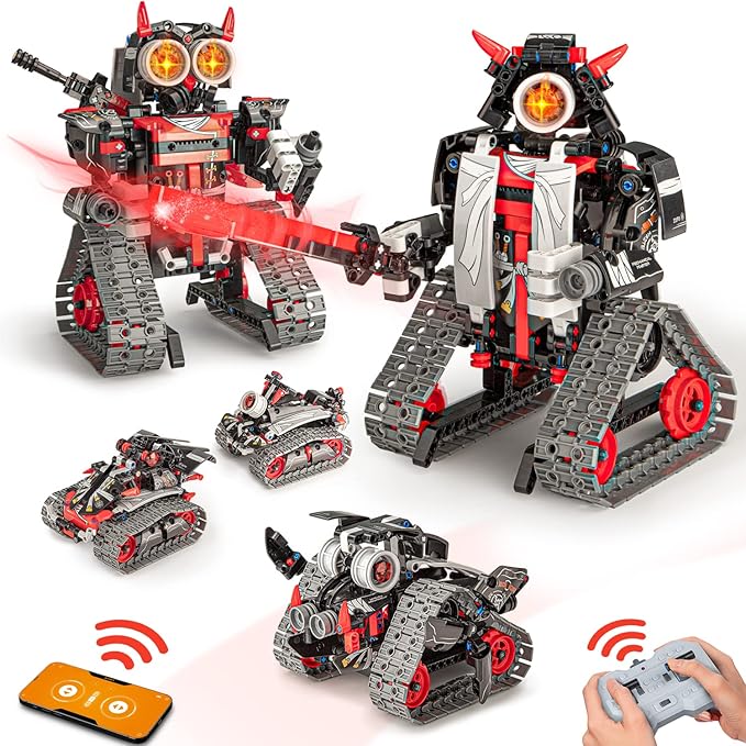 5 in 1 STEM RC Robot Building Kit, APP & Remote Control Samurai/Ninja Blocks 419 Pcs, Erector Set RC Toy for Kids, DIY Build Science Educational Gift for Age 6 7 8 9 10 11 12+ Boys & Girls