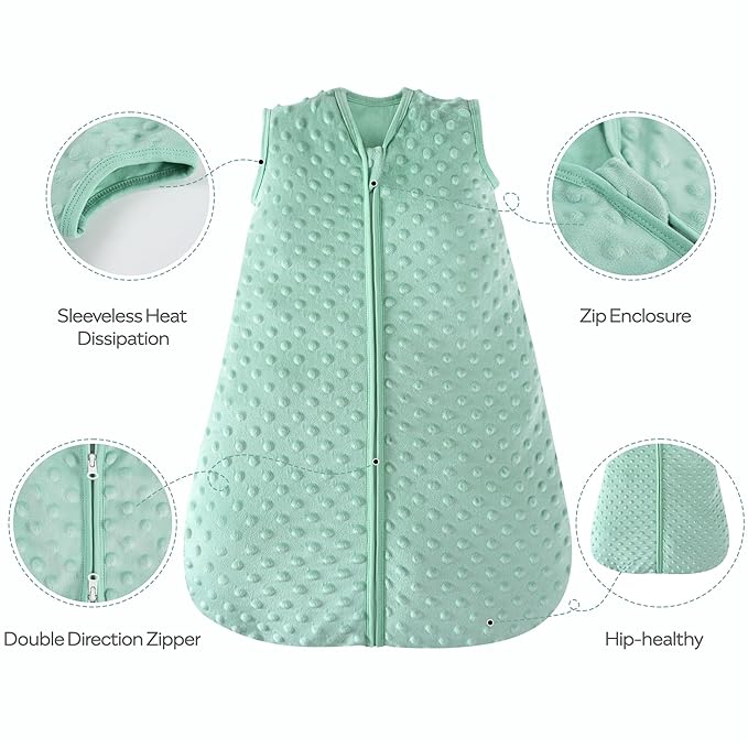 JELLYMONI Fleece Baby Sleep Sack 12-24 Months, 1.5 Tog Warm Winter Baby Wearable Blanket with Plush Dots and 2-Way Zipper, Cotton Toddler Sleep Sack