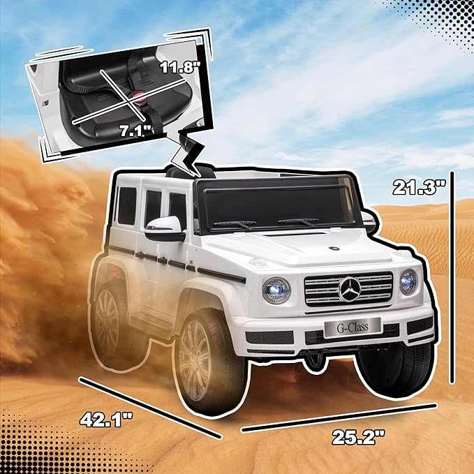 Aosom 12V Kids Electric Car, Mercedes Benz G500 Licensed Battery Powered Ride on Truck for Kids with Remote Control, Headlights, Music, Suspension & Storage for Boys and Girls, White