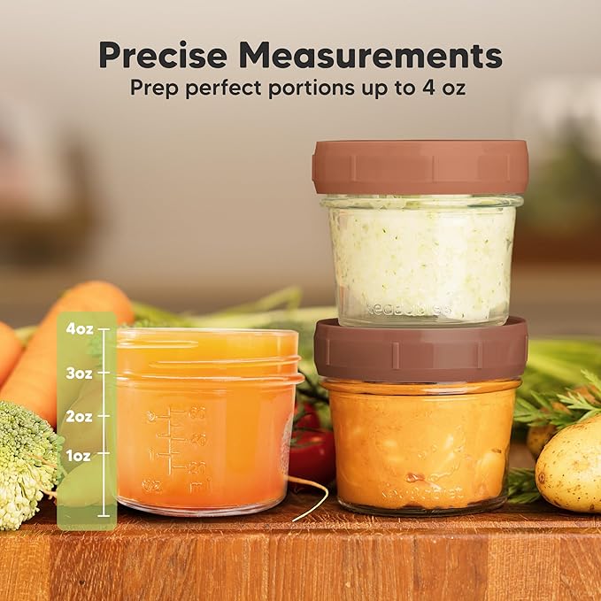 KeaBabies 12pk 4oz Glass Baby Food Containers with Lids - Leak-Proof, Microwavable Small Glass Jars, Baby Purees & Toddler Snack Storage Containers, BPA-Free, Dishwasher & Freezer Safe (Terracotta)