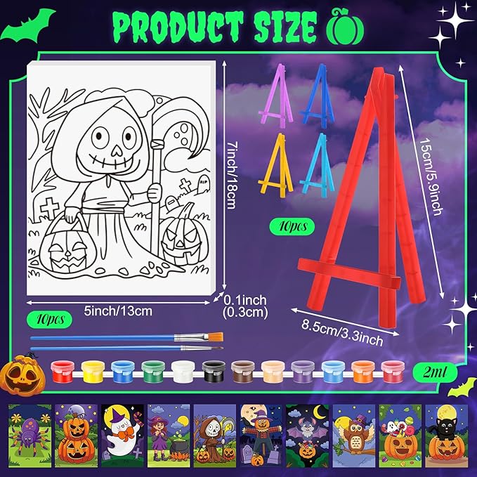 Blosssound 10 Set Pre Printed Canvas Pre Drawn Canvas Painting with Easel Kits 5" x 7" Outline Painting Panels for Beginners, DIY Craft Project, Party Favor, Home Decors(Spider)