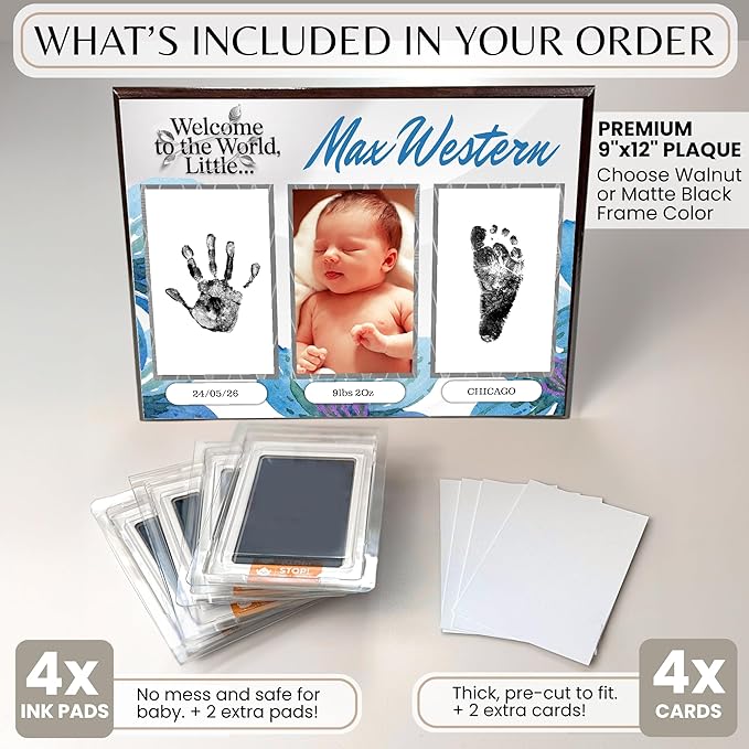 Inkless Hand and Footprint Kit, Baby Keepsake Plaque & Baby Shower Gifts - Ideal as Mom To Be Gift, Nursery Picture Frames, Clean Touch Hand and Footprint Kit (Style 1 - Design 3)