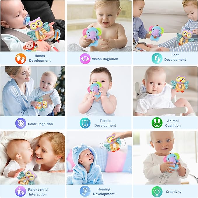 BLOOBLOOMAX Sock rattles for Babies 0-24 Months Baby Animal Foot Finder Educational Toys